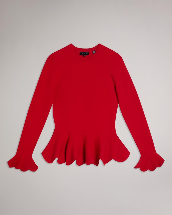 Hauts Ted Baker Long Sleeve Scalloped Peplum Rouge Clair Femme | LWO-95882157